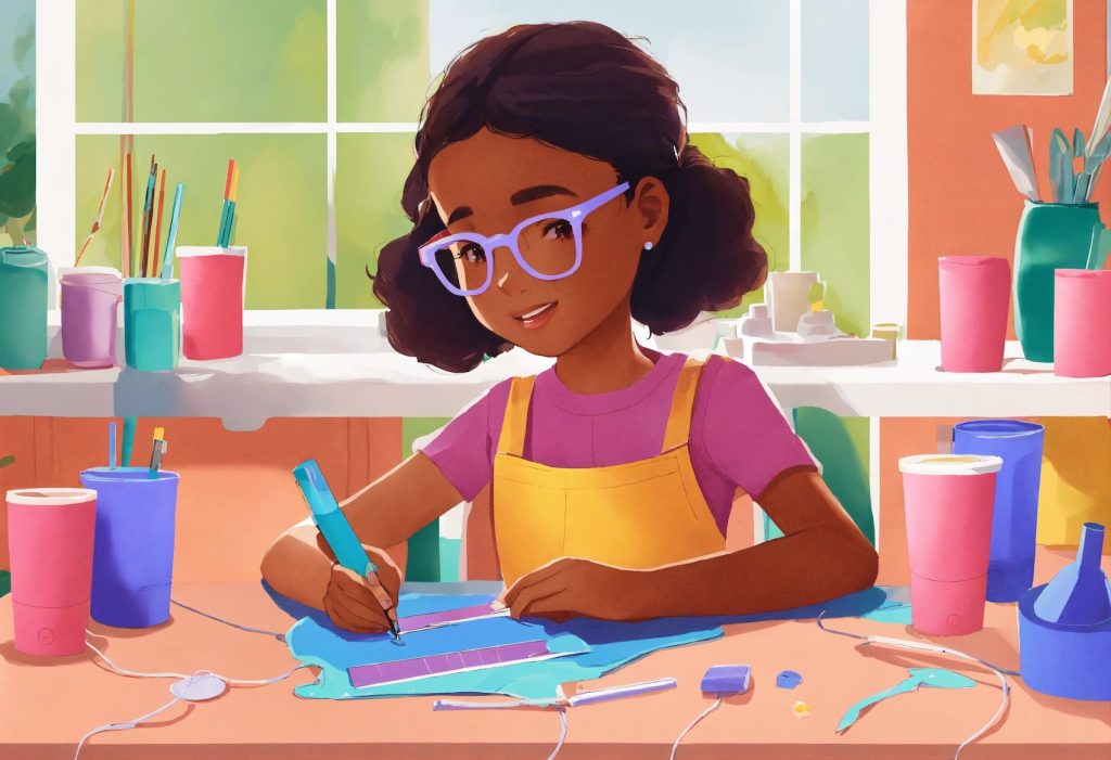 illustration of a young girl crafting